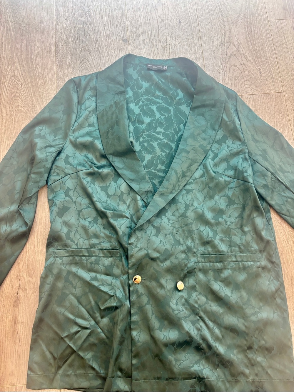 Forest Green Floral Wide-Leg Pant Suit with Double-Breasted Jacket